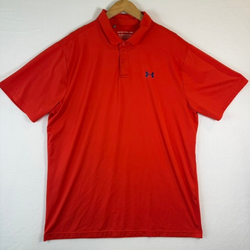 Under Armour Mens XXLT 2XT Orange Performance Polo Shirt Loose Fit Short Sleeve
